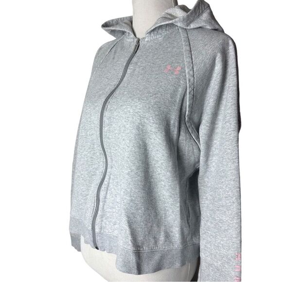Under Armour gray pink strip girly sporty Y2K zip up comfy lounge hoody sweater - Picture 2 of 7
